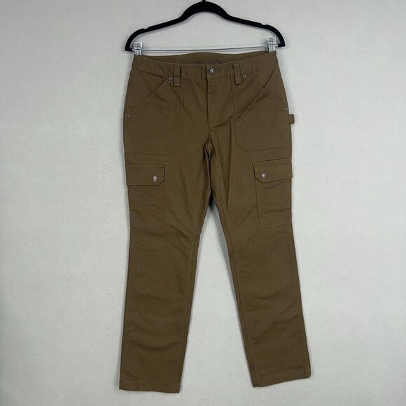 Duluth Trading Pants Womens 4 Brown Cargo Workwear CurveSetter Waistband Stretch - Picture 1 of 16